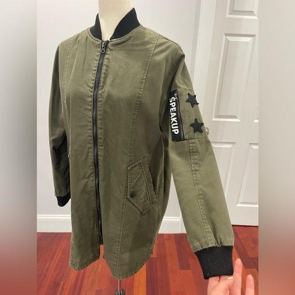 Zara Denim Speak Up Long Bomber Jacket - Picture 4 of 16